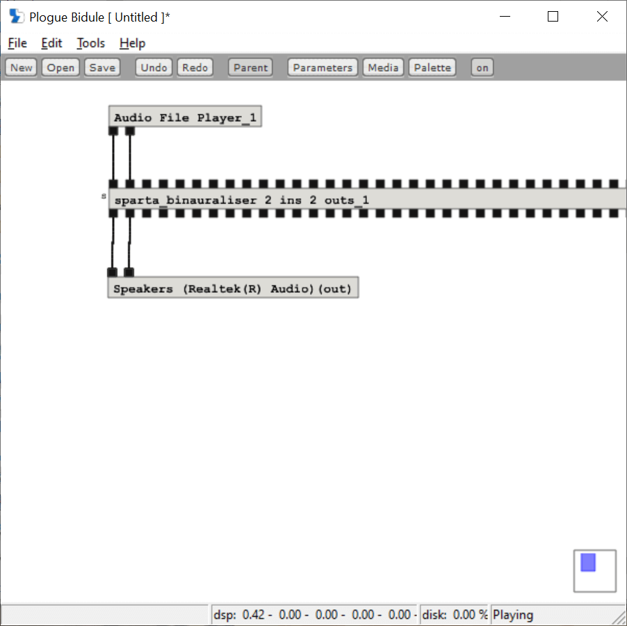 routing the stereo file through a Sparta binauraliser, and then to the audio output