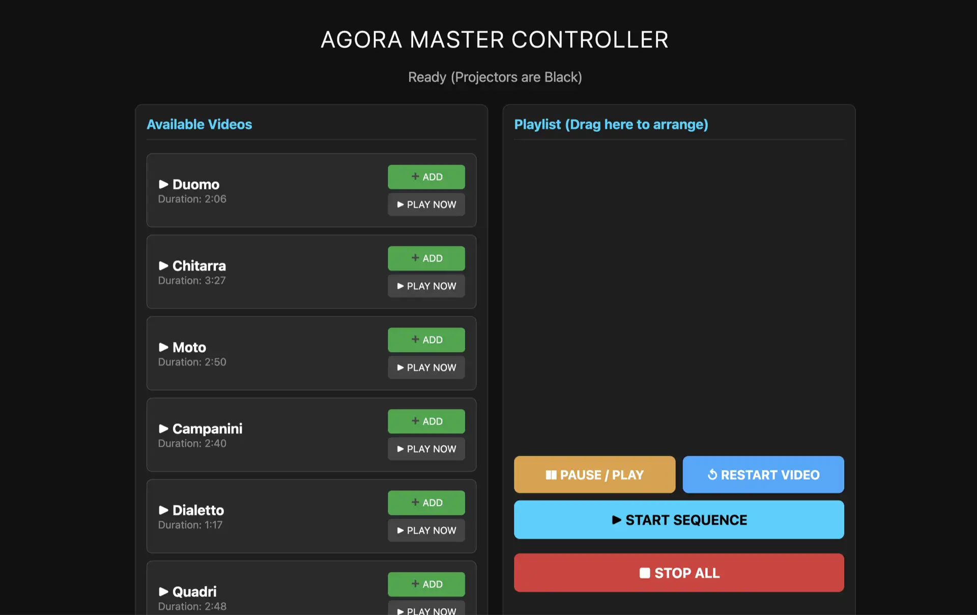 Mobile web interface showing playback controls and scenes